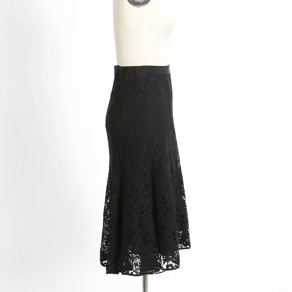 NWT REBECCA TAYLOR Black Lace fluted Midi Skirt $350